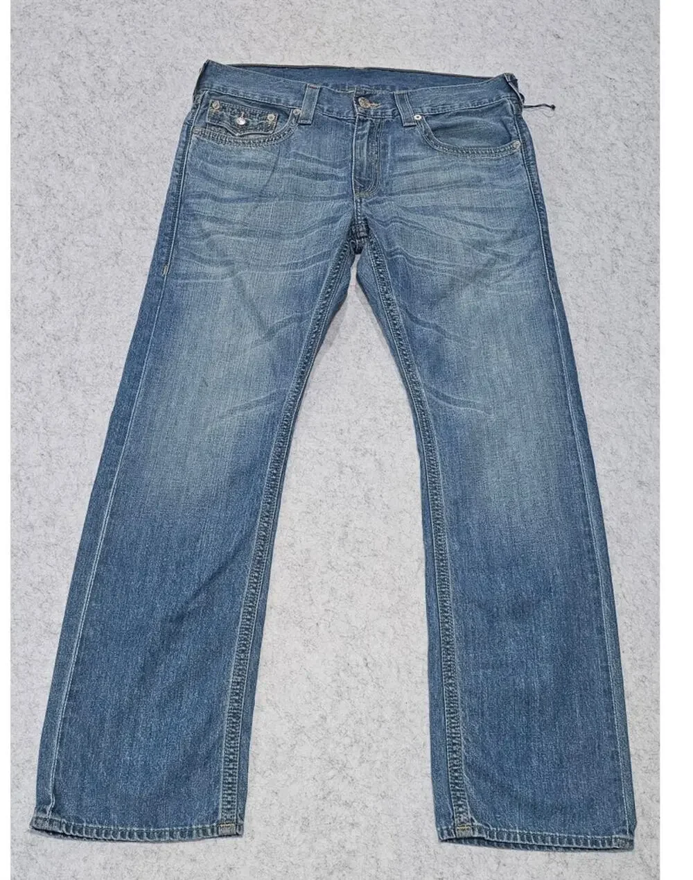 True Religion Ricky Straight WFLP GT Green Combo Mens Jeans Size 34